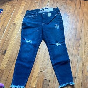 Blue Ankle Cropped Distressed Jeans